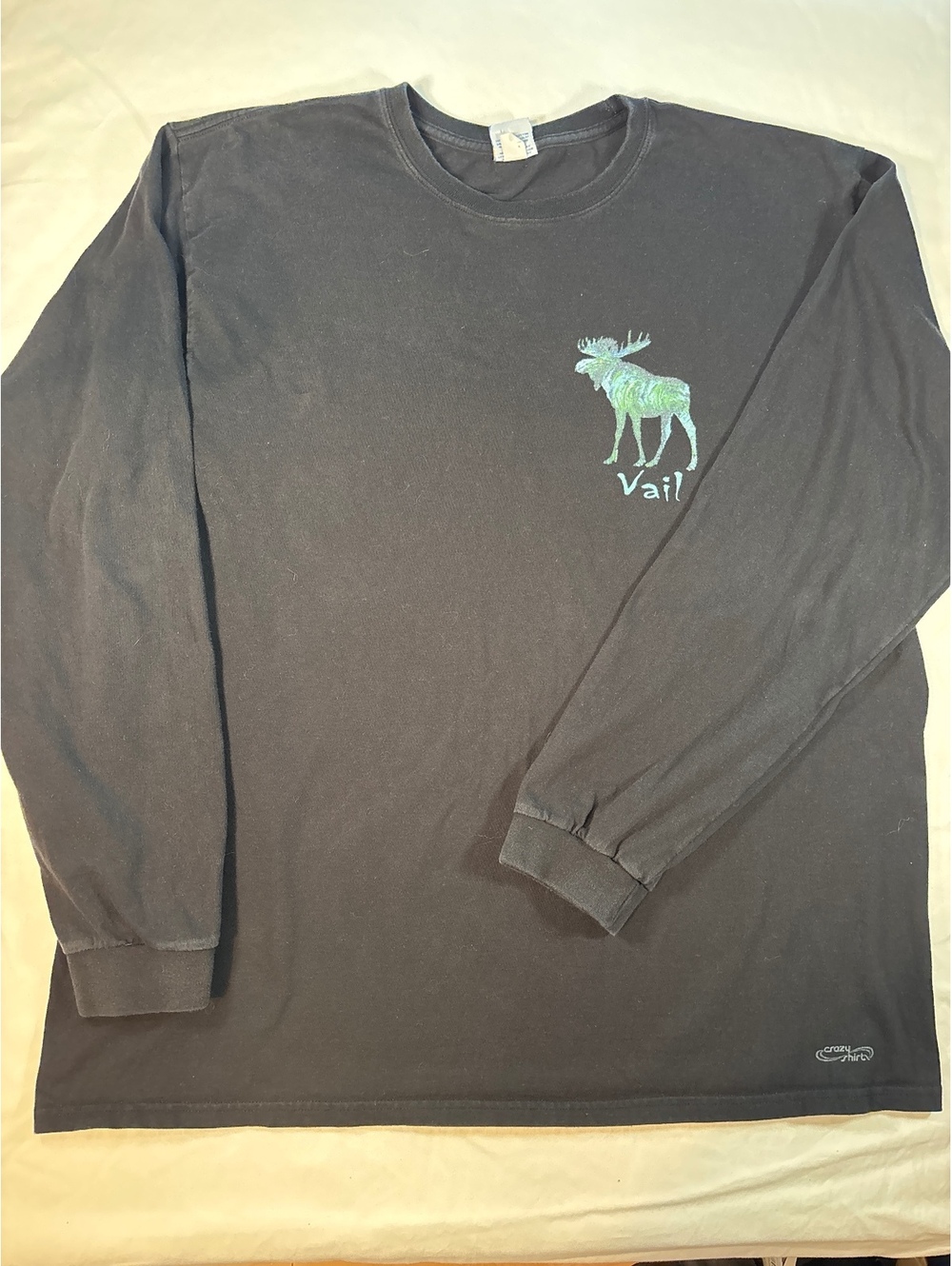 Crazy Shirts Vail Colorado Moose Graphic Long Sleeve T Shirt Men’s XL
